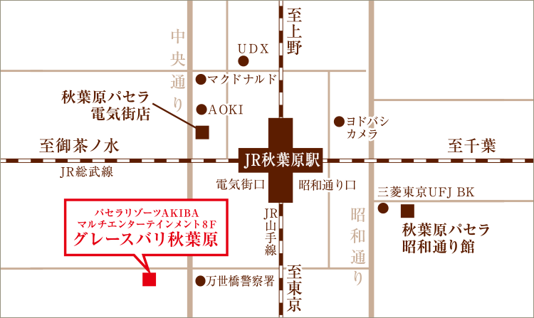 最寄り駅からグレースバリ秋葉原店までのアクセス