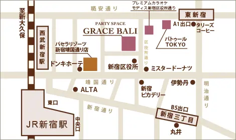 最寄り駅からガムランボール 新宿靖国通り店までのアクセス